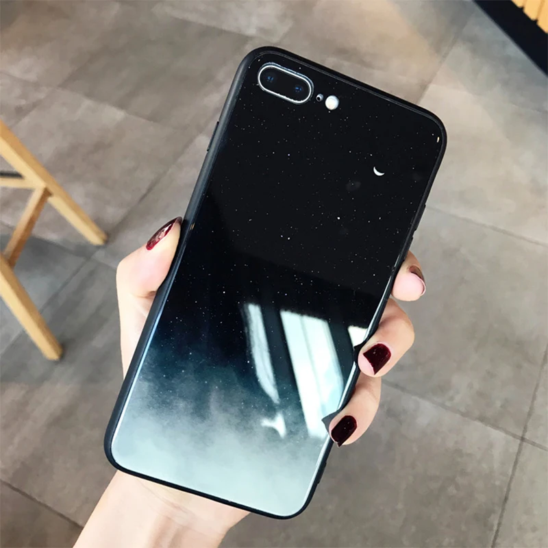 

Phone Case For iPhone 6 6S Plus 7 8 Plus XS MAX XR X Case Silicon Back Tempered Glass Starry sky For iPhone XS MAX XR Cover Case