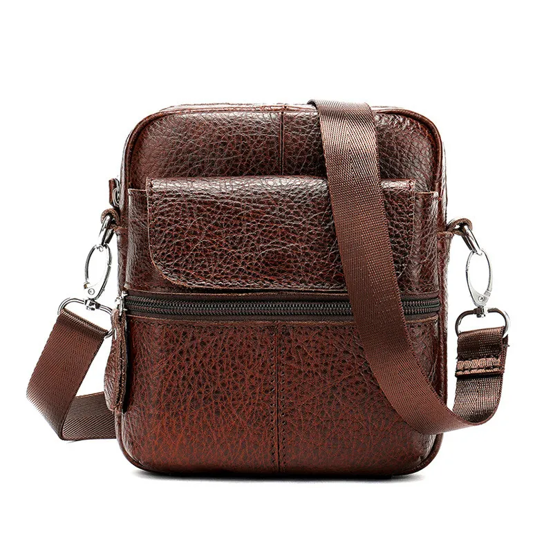 

2018 Business Messenger Bag Men Shoulder Bags Real Genuine Leather Small Male Crossbody Totes Mini Flap Designer Handbags Brown