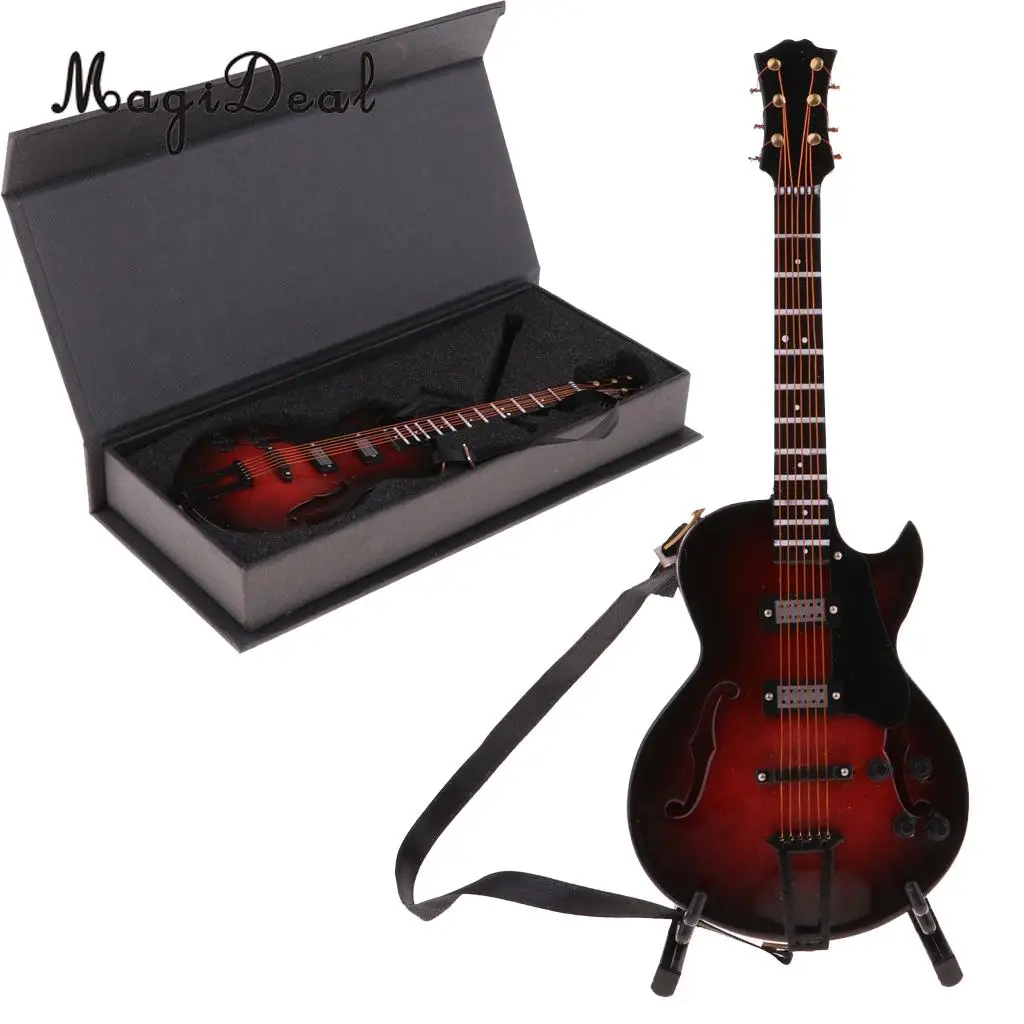 Delicate 1/8 Scale Miniature Wooden Guitar Acoustic Guitar Model Collections Home Office Desk Display Ornaments
