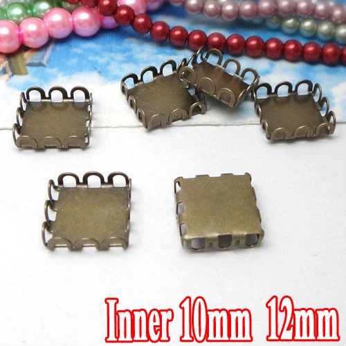 

50PCS 10/12mm Wholesale Antique Bronze Pendant Blanks Square Lace Bezel Setting TRAY for Cameo Cabochons Diy Jewelry