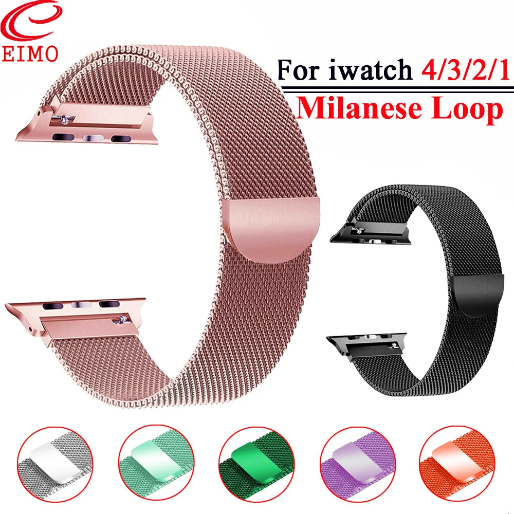 EIMO Milanese Loop strap For Apple Watch band apple watch 4 3 correa iWatch band 42mm 38mm 44mm 40mm Metal Bracelet Accessories