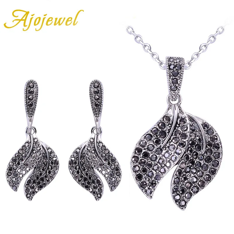 Женское винтажное ювелирное изделие Ajojewel черные серьги и ожерелье в виде рыбьего