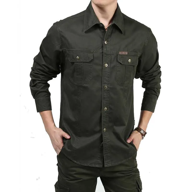 Günstige Männer Shirts Langarm Baumwolle Lose Military Cargo Shirts Außen Armee Shirts Frühling Herbst Männlichen Kleidung Plus Größe 6XL
