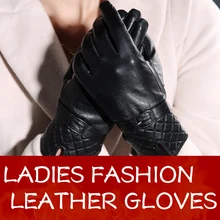 Warm Winter Women Sheepskin Leather Gloves For Women Ladies Black Guantes Genuine Leather Gloves Female Fleece Lined Mittens