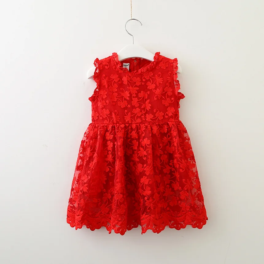 

#WZZ022 Girl Flower Embroidery Lace Gauze Dress / 2-6 Years Old /Red