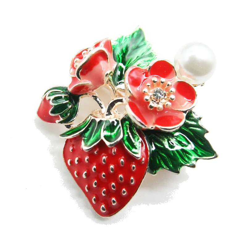 

RHao Cute Red Enamel Strawberry brooch pins fruit brooches for Women and Girls Dress Coat jewelry buckles hijab pins wedding pin