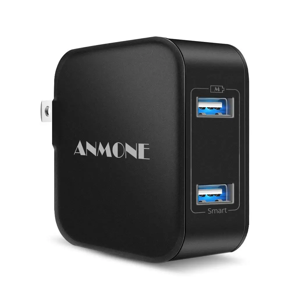 ANMONE, 2 порта, 5 В, 2,4 А, дорожное настенное USB зарядное устройство, 12 Вт, универсальный адаптер, портативный, черный, белый, складной, США, вилка, зарядное устройство для мобильного телефона s - Тип штекера: Black Travel Charger