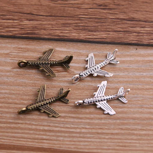 30PCS 15*22mm Airplane Plane Two Color Plated Pendants Antique Jewelry Making DIY Handmade Craft 