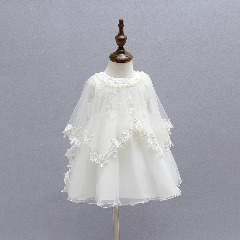 Baby Girl Dress 2018 white 3M-12M baby Dress Tutu shawl  Infant Dress Baby Girl Baptism Clothes for wedding Flower girl dress