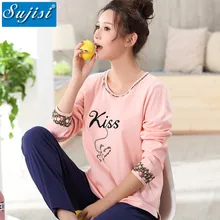 Новая осень на весну и зиму бренд Для женщин пижамы комплект пижамы Для женщин костюм хлопок пижамы Для женщин Lounge одежда для девочек пижама комплект M-2XL