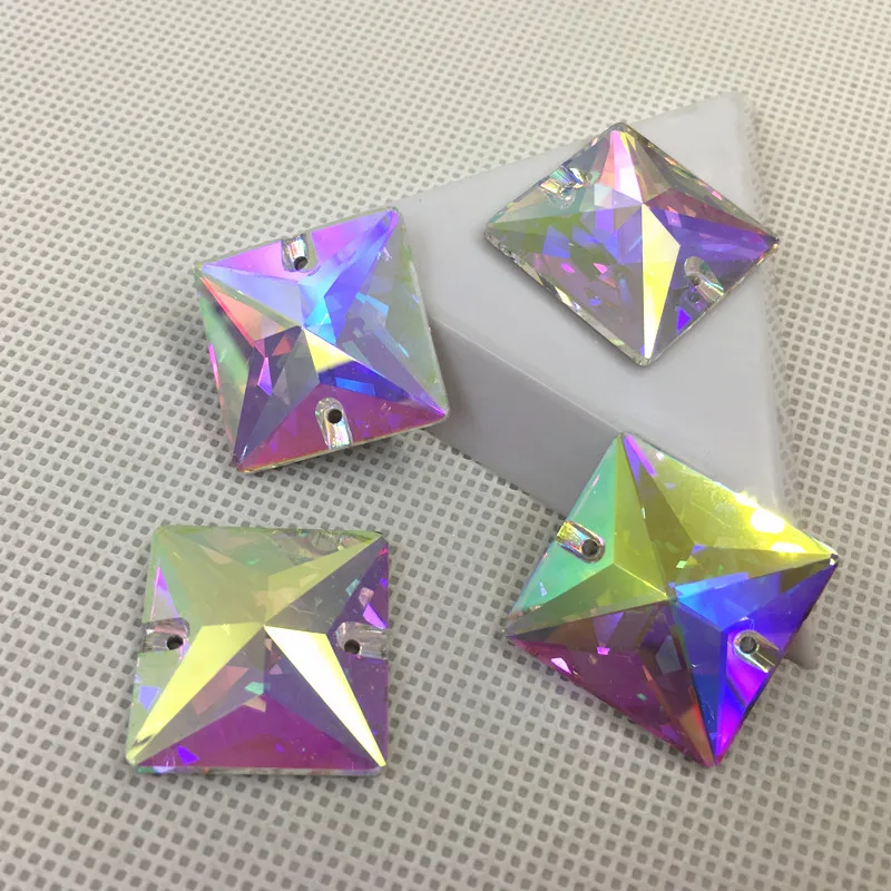 K9 Sew On Stone 3240 All Sizes AB Crystal Square Sew On Rhinestone