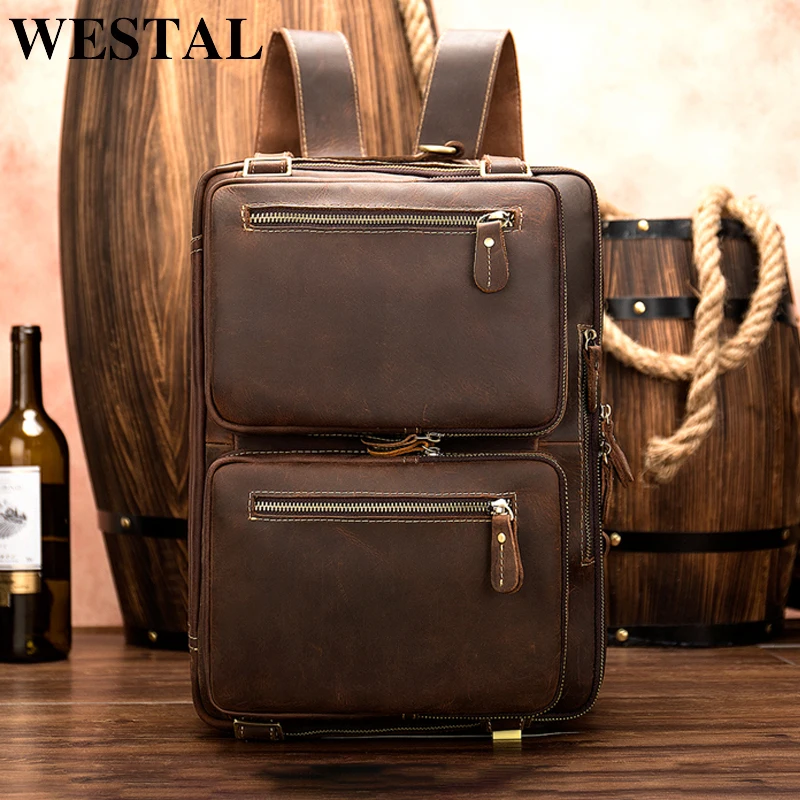 Портфель WESTAL мужской кожаный для ноутбука 14 дюймов сумка из натуральной кожи