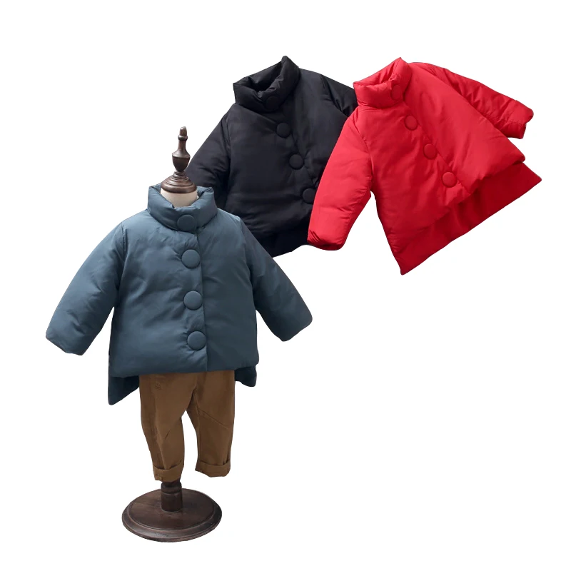 

chinese style simple coat age for 2 - 8 yrs baby girls Irregular design kids casual winter thick warm outfits little girls tops
