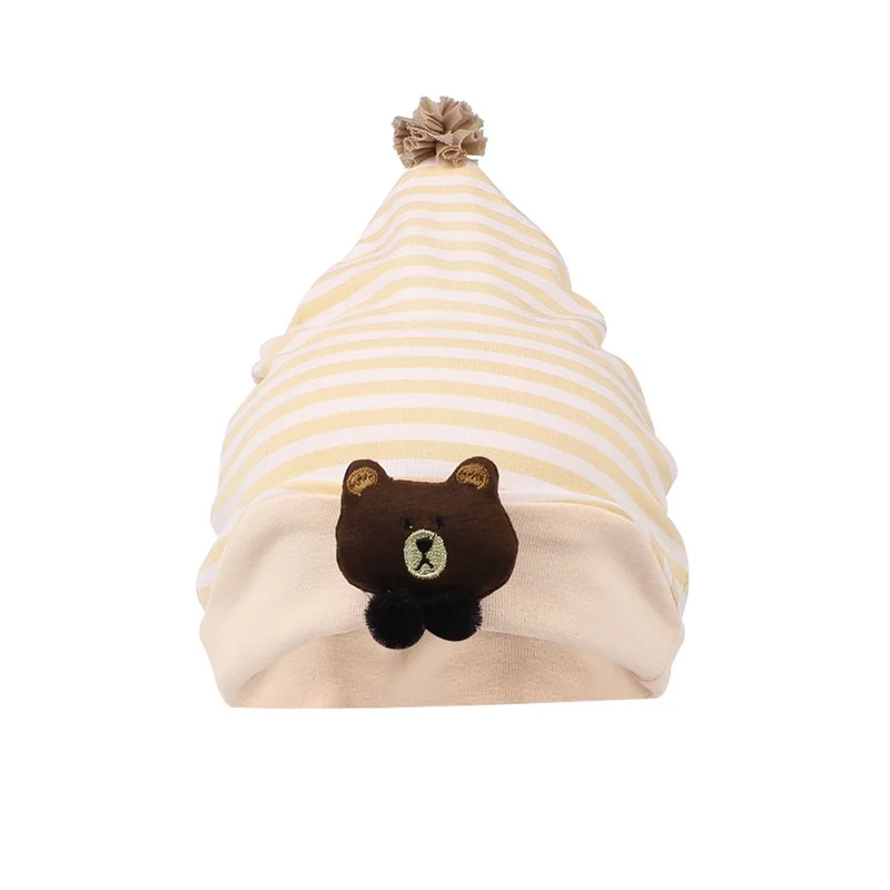 Striped Cotton Newborn Baby Hat Cartoon Bear Infant Beanie For Boys Cotton Newborn Baby Cap Spring Summer Baby Girls Clothing (4)