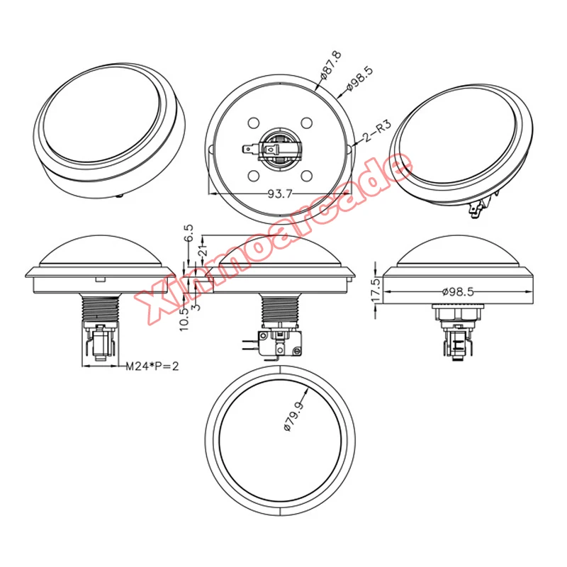 X 100mm led button Dome 07