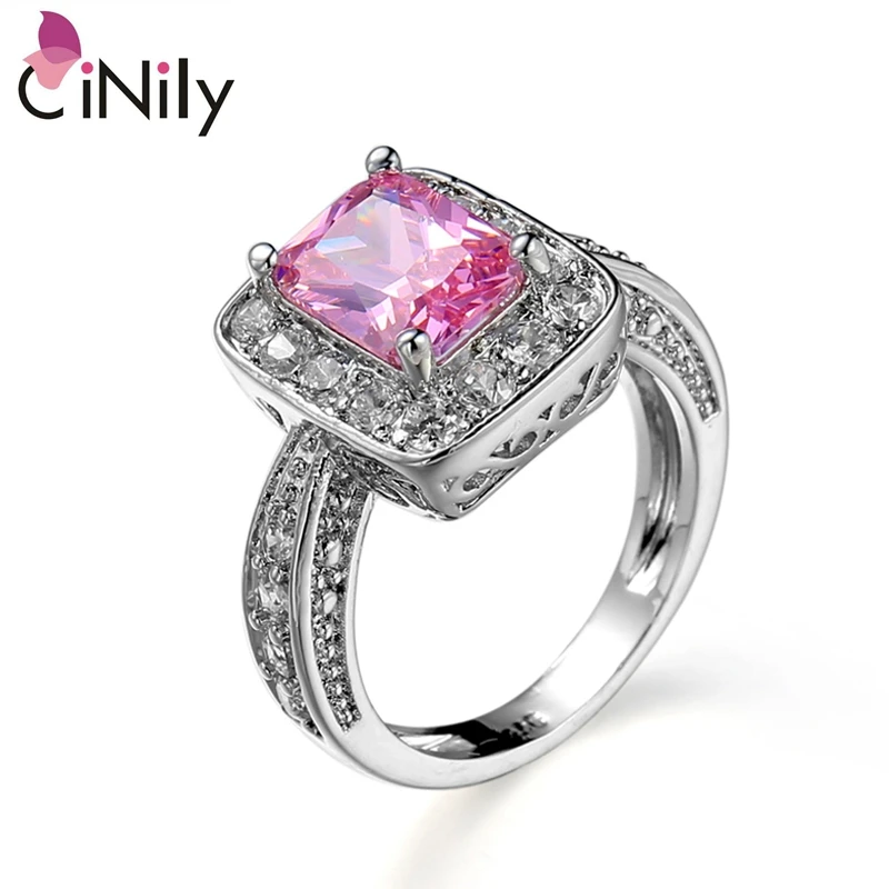 CiNily Created Pink Cubic Zirconia Silver Plated Wholesale New Sale for Women Jewelry Wedding Gift Ring Size 6-10 NJ11159