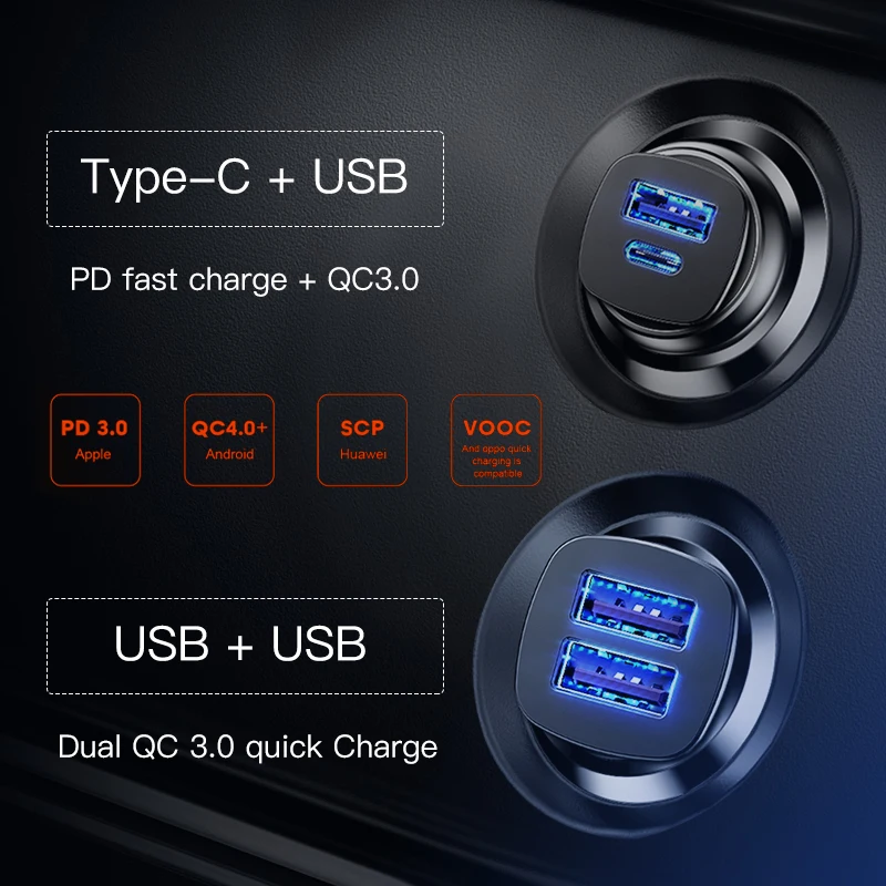 Автомобильное зарядное устройство USB Baseus Quick Charge 4,0 3,0 для iPhone 11 Pro Max Xiaomi huawei SCP QC QC4.0 QC3.0 C PD быстрое автомобильное зарядное устройство для телефона