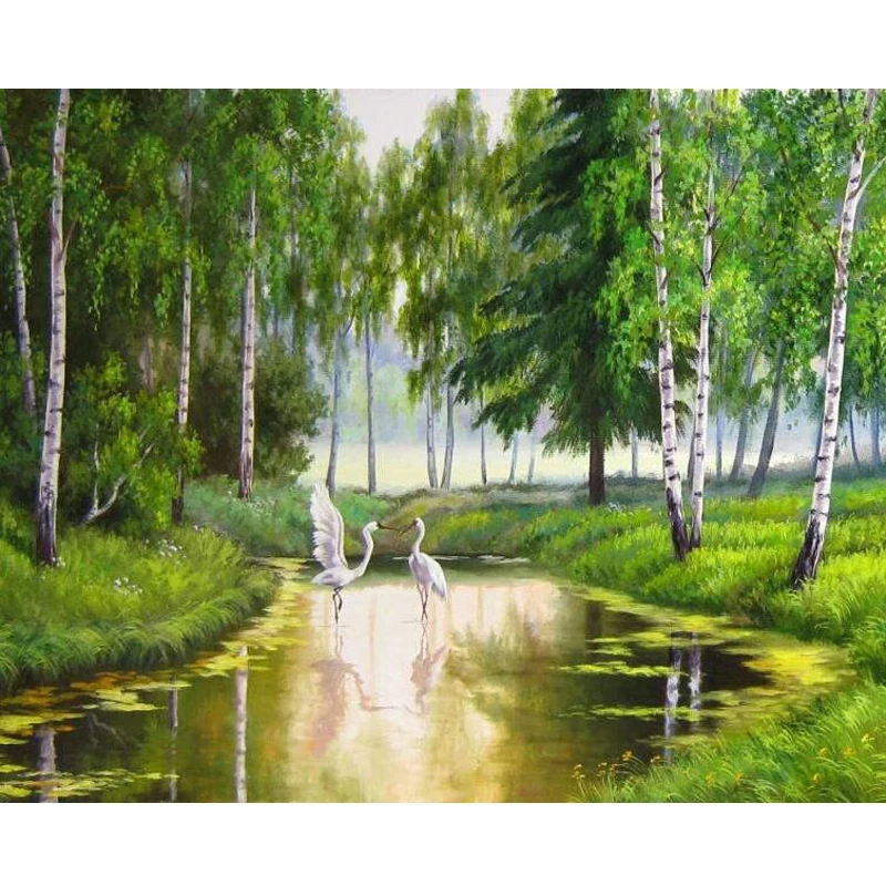 

Swan In Green Spring Scenery DIY Digital Painting By Number Modern Wall Art Canvas Painting Unique Gift Home Decor 40x50cm