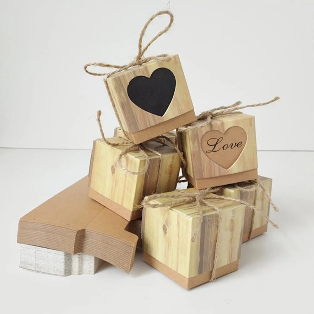 

Brown Gift Candy Boxes with Rope Hearts in Love Candy Boxes Wedding Favors Gift Box Wedding Party Favor Decoration 100pcs/lot