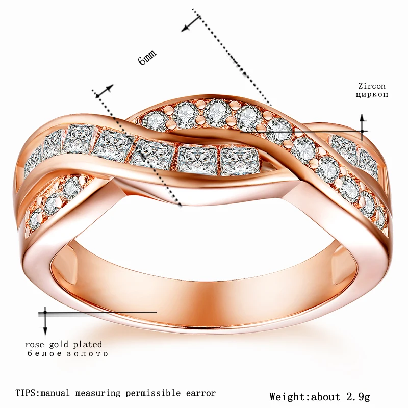Tocean розовое золото цвет Femme милые свадебные кольца для женщин кубический простой AAA циркон Романтический Обручальное Bijoux Bague Size5-12 W038