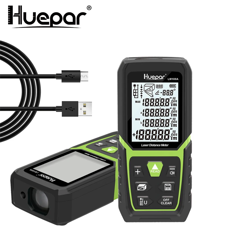 Goede Laser Afstandsmeter 330Ft 100M (165Ft 50 M 390Ft 120 M) backlit LCD Laser Meten M In Ft met Li Ion Batterij Elektrische Hoek Sensor