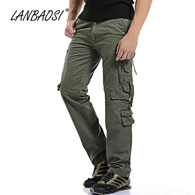 LANBAOSI Men's Outdoor Pants Cotton Army Military Multi pocket Slim Fit