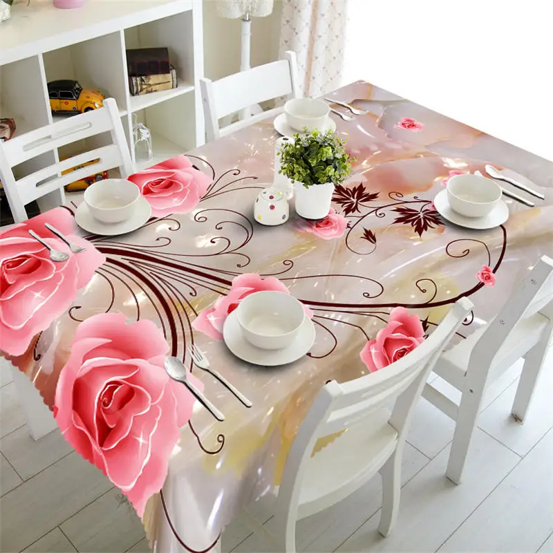 

Dresser tablecloth Waterproof 3D Tablecloth rectangular picnic round table covers Customized size Pink flower Cushion cover