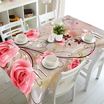 

Dresser tablecloth Waterproof 3D Tablecloth rectangular picnic round table covers Customized size Pink flower Cushion cover