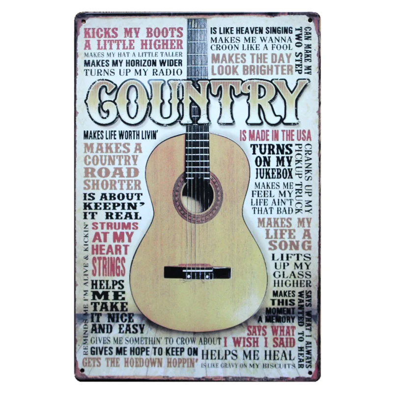Country Music Guitar Vintage Metal Tin Signs Art Poster Cafe Bar Pub Painting Wall Stickers Home Decor Plaque Metal PlatesN146 Country Music Guitar Vintage Metal Tin Signs Art Poster Cafe Bar Pub Painting Wall Stickers Home Decor Plaque Metal PlatesN146