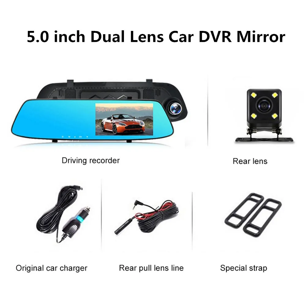 

5.0 Inch 1080P HD Car DVR Mirror with Rear View Camera Night Vision Auto Driving Video Recorder Car Dash Camera