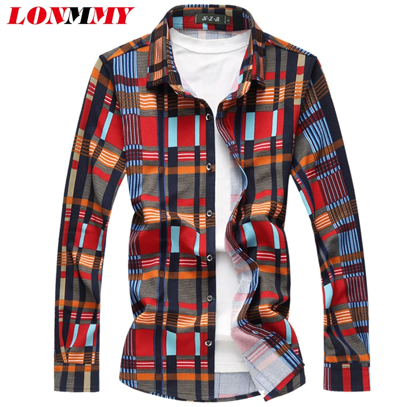 LONMMY M-7XL рубашки в клетку для мужчин 40% хлопок платье с длинными рукавами рубашка S повседневное camisa social slim fit Мода 2018 демисезонный