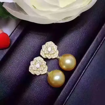 

free shipping charming gorgeous 10.5-11mm south sea gol dpearl earring 14k