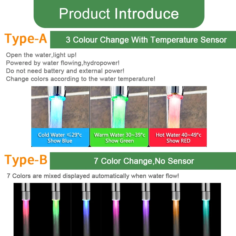 Kaguyahime, 3 вида цветов светодиодный светильник, сменный кран для душа, водопроводный датчик температуры, Levert, Прямая поставка, кран для воды, универсальный адаптер