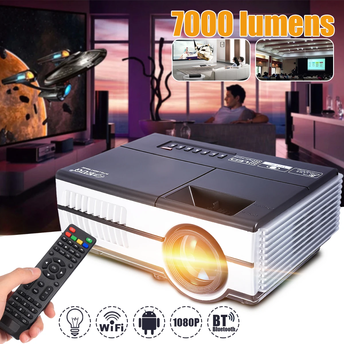 

Max 7000Lumens 1080P Full HD LED Projector 3D Home Theater Cinema LCD Wireless HDMI AV/VGA/USB/SD/HDMI/TV Multimedia Beamer