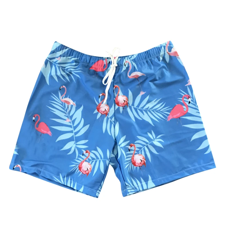 Vertvie Sexy Mens Swimsuit Flamingos Print Swim Shorts Loose Swimming