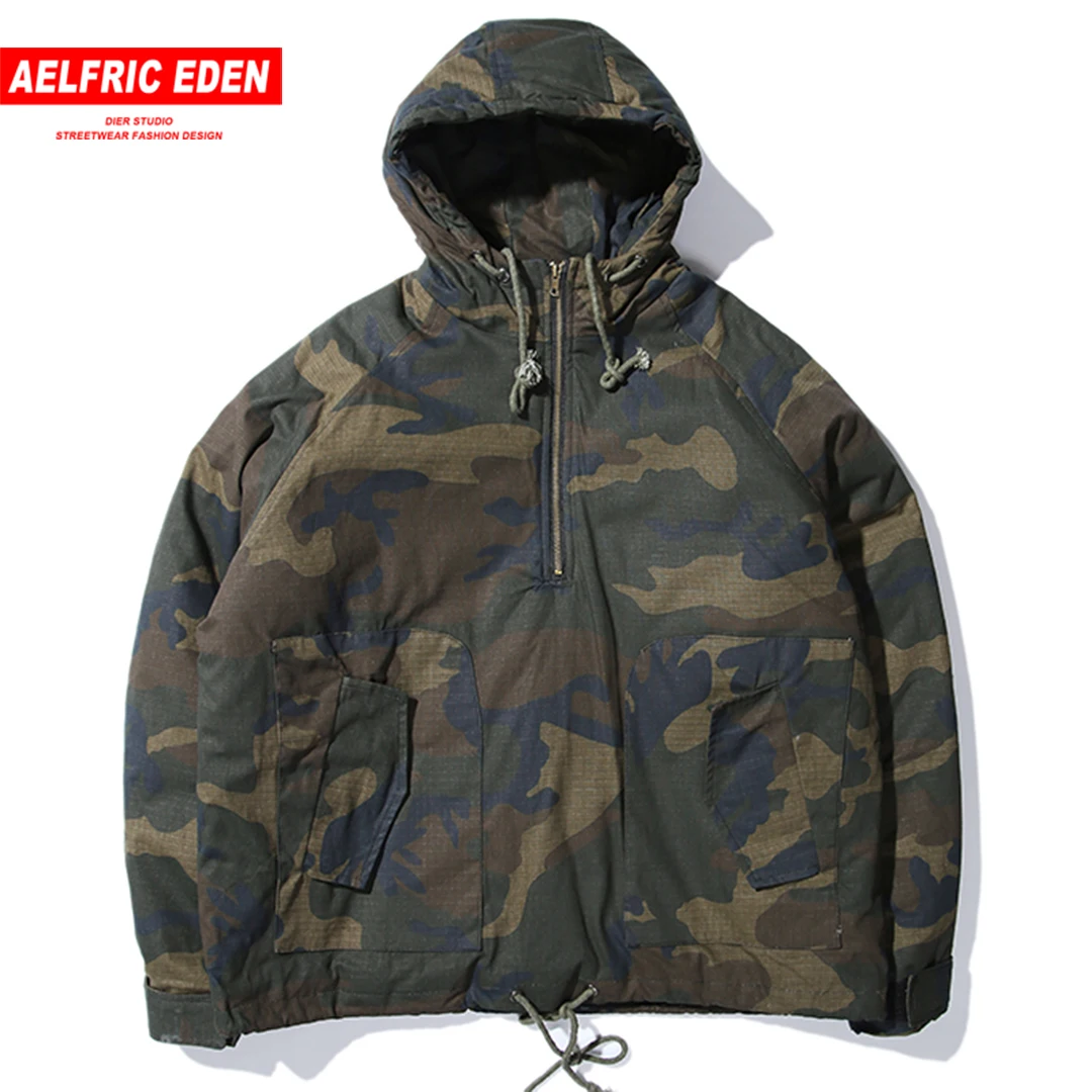 Aelfric Eden Vintage Camouflage Half Zipper Thick Pullover Parkas