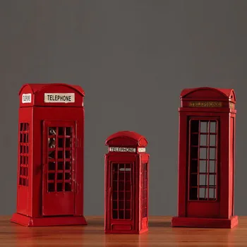 

Retro nostalgic wrought iron telephone booth model storage piggy bank home living room wine cabinet TV cabinet decoration orname
