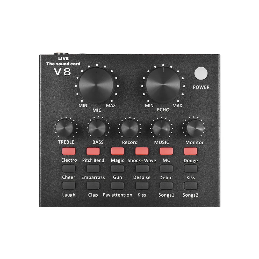 

External Audio Mixing Sound Card USB Interface with Multiple Sound Effects Built-in Rechargeable Battery for Singing Recording