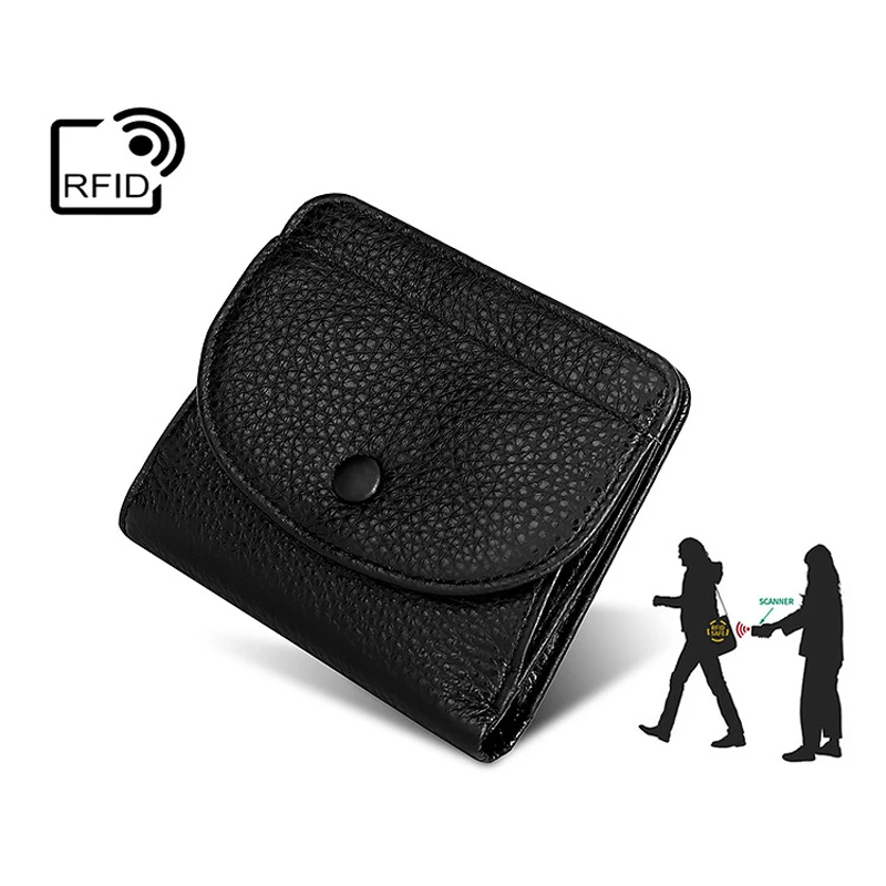 BONAMIE миниатюрная монетная сумка для мужчин RFID натуральная кожа двойная пластиковая пряжка сумка женский короткий кошелек для мелочи женский портативный кошелек