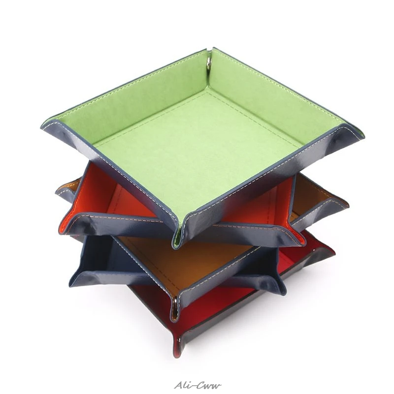Foldable Desktop Storage Box PU Leather Quadrilateral Tray DND Dice Key Coin | Спорт и развлечения