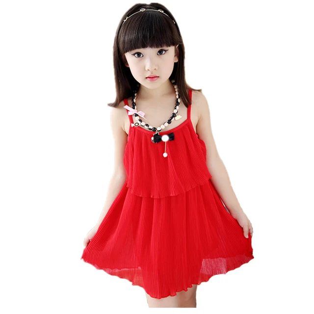 Best price at $136 Cheap kids formal dresses Solid Sleeveless Chiffon Girl Dress 2016 Red Layered Halter Princess Party Bow Children Clothing Vestidos