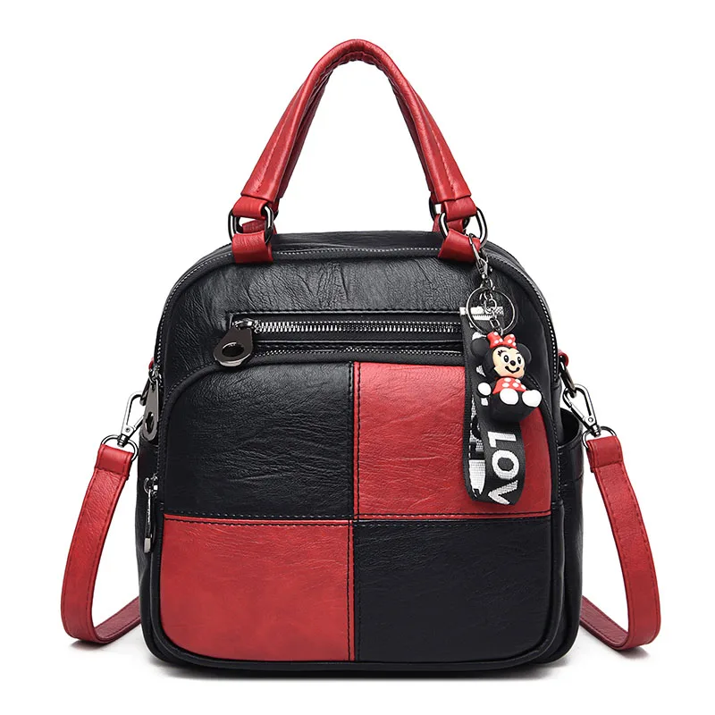 Женский рюкзак, сумка через плечо, Высококачественная кожаная школьная сумка для девочек-подростков, модная женская сумка, рюкзак для путешествий, mochila - Цвет: Red and Black