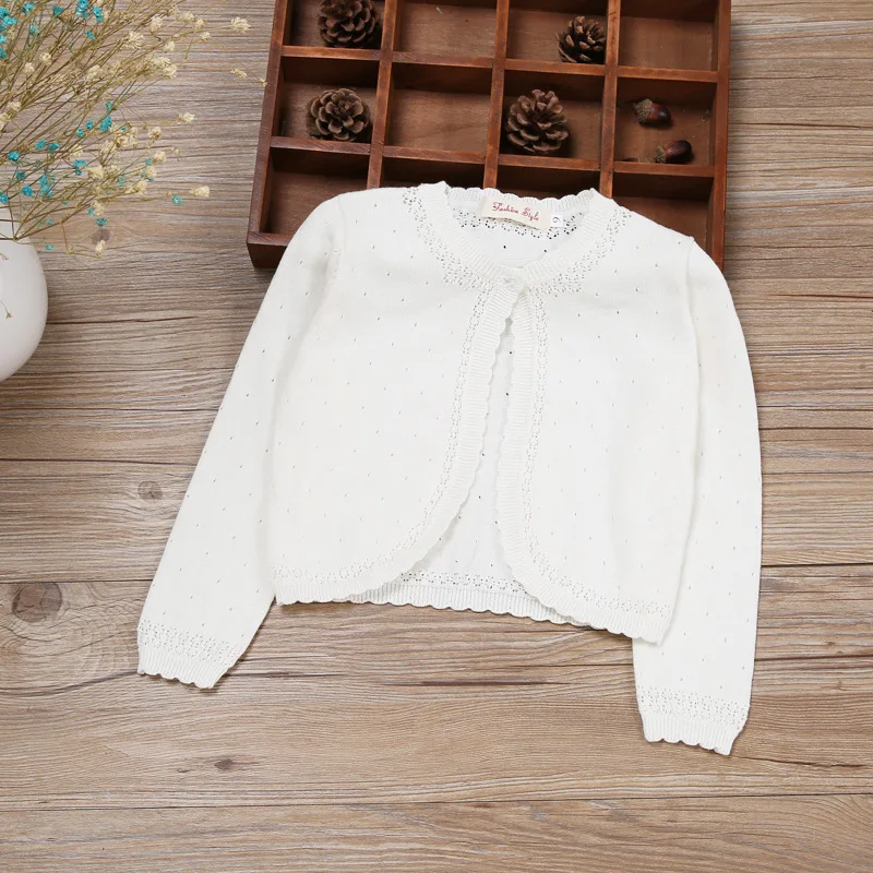 Long Sleeve Children Girls Cardigan Sweater White 100 Cotton Girls Coat