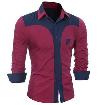 

HOT 2020 Men's Fashion Men's patchwork British Slim Fit camisa social masculina gentleman casual dress shirt hombre homme