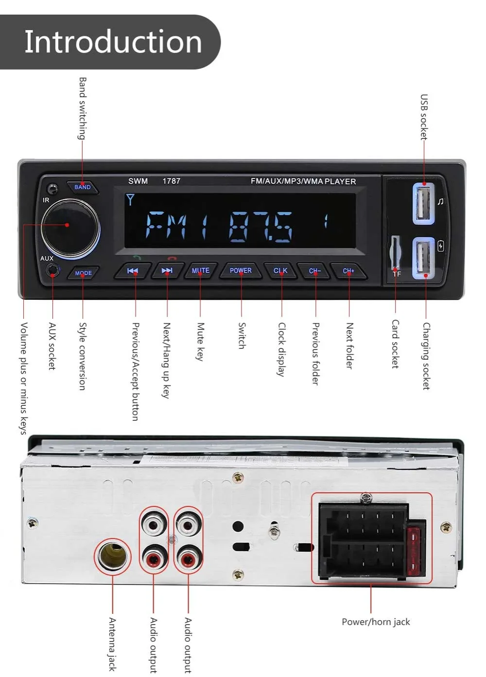 Автомобильное радио кабель для внешнего стереосигнала USB FM TF радио Bluetooth громкой связи Bluetooth гарнитура для Авто 1 din приемник MP3 мультимедиа Автомагнитола