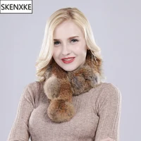 New Arrival Women Winter Real Rabbit Fur Scarf Lady Warm Rabbit Fur Scarves Knit 100% Natural Real Rabbit Fur Ring Casual Muffle 1