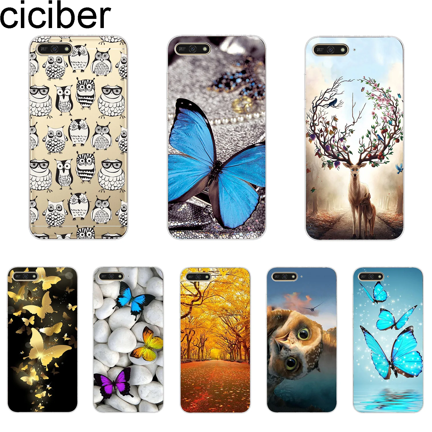 ciciber Cover For Huawei Y9 Y7 Y6 Y5 Y3 Prime Pro 2018 2017 2019 Phone Cases Soft TPU Cute Animal Butterfly Owl Shell Coque Capa |