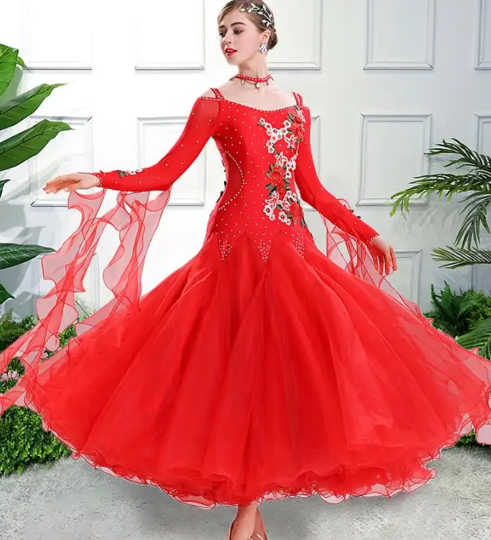 vestiti da ballo standard donna waltz dress vals dance dress kadın standard ballroom green red customize
