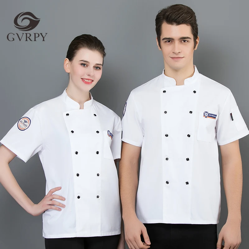 Men Short Sleeve Chef Coat Jacket Kitchen Cooker Outfit Restaurant Uniform IT