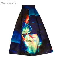 BunniesFairy осень зима для женщин Сладкий Черный отверстие Звездная ночь фея леди характер печати высокая талия миди юбка повседневное